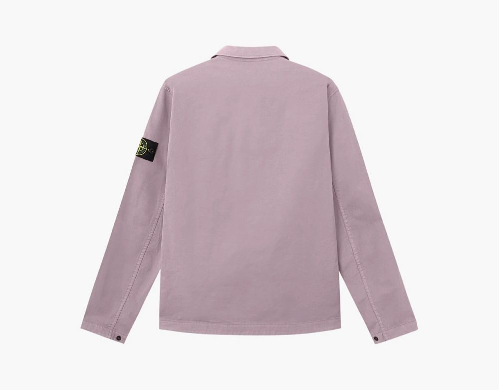 Stone Island Stretch Organic Cotton Twill Overshirt Purple Grey