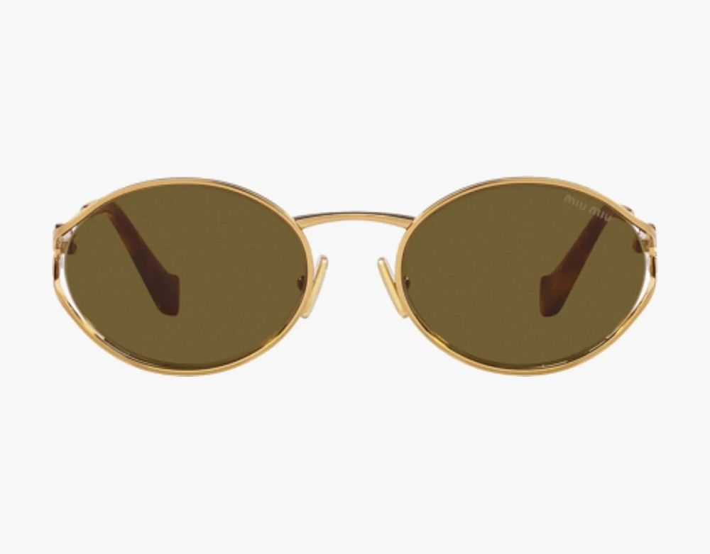 Miu Miu Eyewear Logo Round-frame Sunglasses Gold