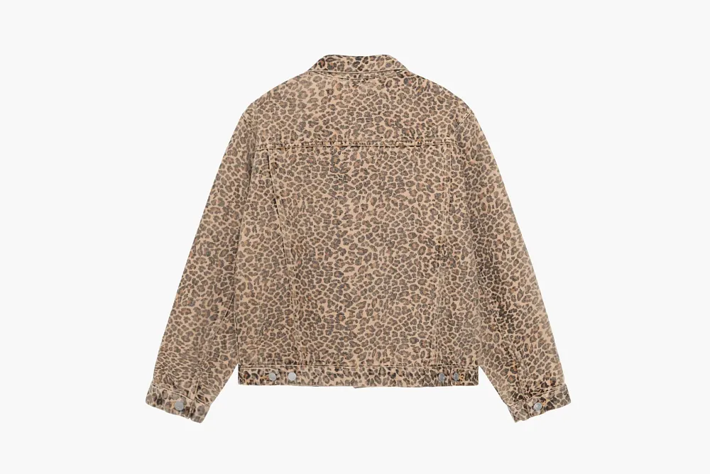 Stussy Trucker Jacket Vintage Denim  Leopard