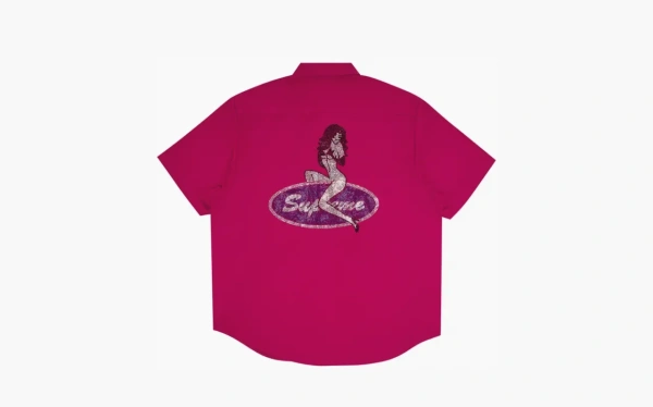 Supreme Rhinestone Pin Up Short-Sleeve Work Shirt Fuchsia 