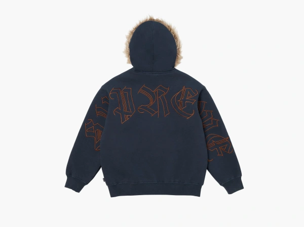 Supreme Faux Fur Zip Up Hooded Sweatshirt Navy 