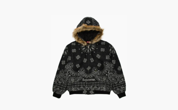 Supreme Bandana Jacquard Denim Hooded Work Jacket Black 