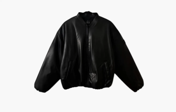 Alo Yoga Faux Leather Premier Bomber Black 
