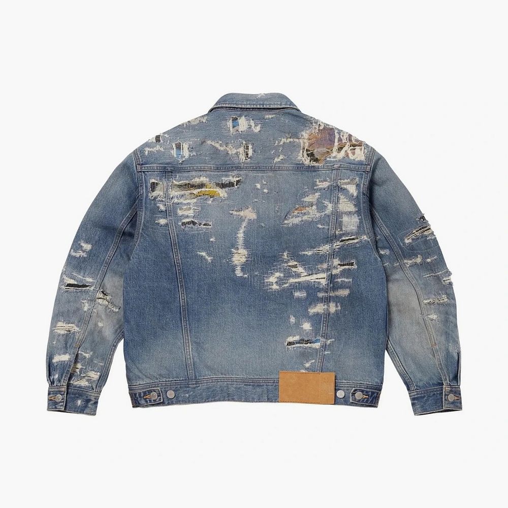 Supreme x MM6 Maison Margiela Distressed Selvedge Denim Trucker Jacket Washed Indigo