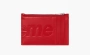 Supreme Leather Zip Card Holder Red 