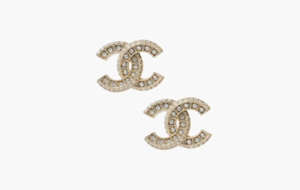 Chanel Crystal CC Gold Stud Earrings Gold 