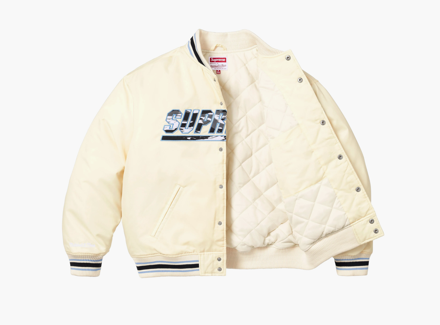 Supreme x Mitchell & Ness Satin Varsity Jacket White 