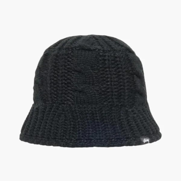 Stussy Flag Label Acrylic Polyester Knit Bucket Hat Black