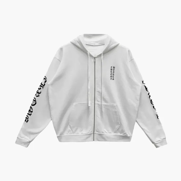 Chrome Hearts Vertical Logo FU Hood Zip Up Hoodie White
