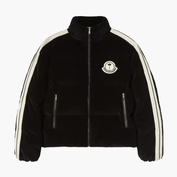 Moncler Down Jacket Unisex Black Velvet Side-Stripe