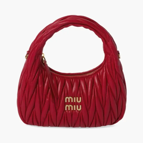 Miu Miu Wander Matelasse Nappa Leather Hobo Bag Red