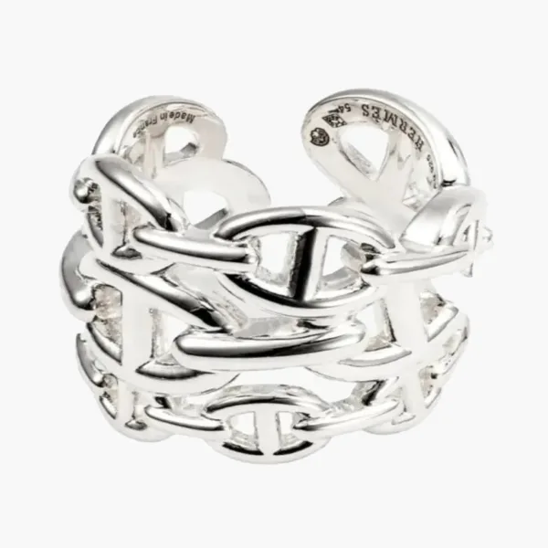 Hermes Large Chaine D'Ancre Enchainee Ring Sterling Silver