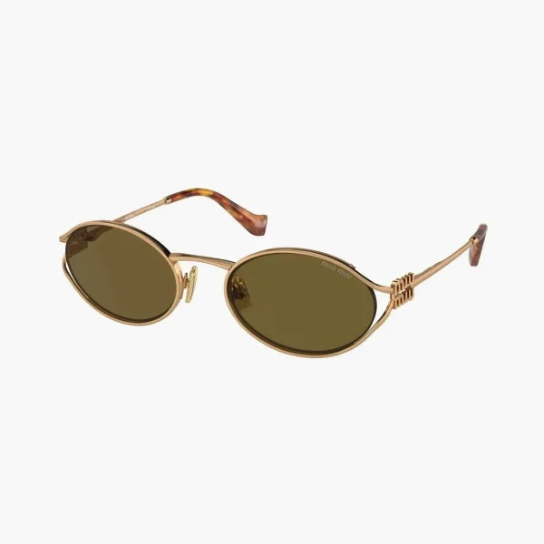 Miu Miu Eyewear Logo Round-frame Sunglasses Gold