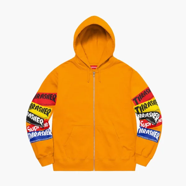 Supreme x Thrasher Multi Logo Zip Up Hooded Sweatshirt Gold