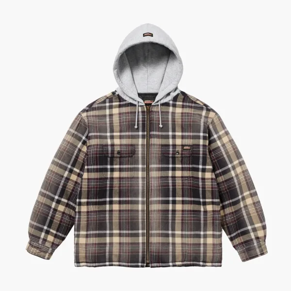 Supreme x Dickies Plaid Hooded Zip Up Shirt Black