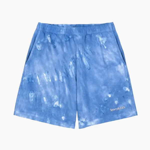 Sporty & Rich Serif Logo Embroidered Tie Dye Gym Short Hydrangea/White