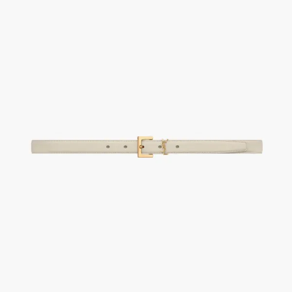 Saint Laurent Cassandre Thin Leather Belt With Square Buckle Blanc Vintage