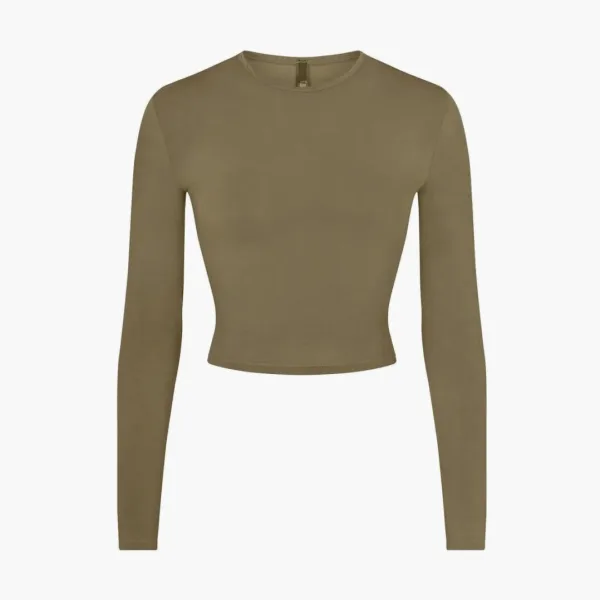 Skims Cropped Long Sleeve T-Shirt Army