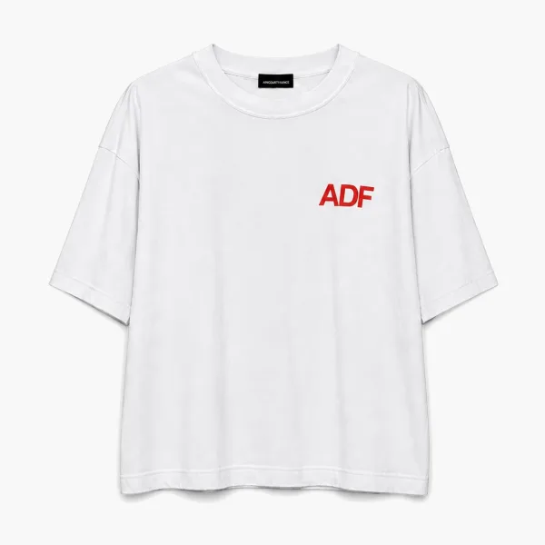 ARNODEFRANCE Vintage Cropped ADF Red Logo T-Shirt White