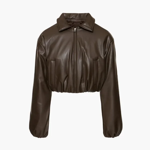 Alo Yoga Faux Leather Cropped Premier Bomber Espresso