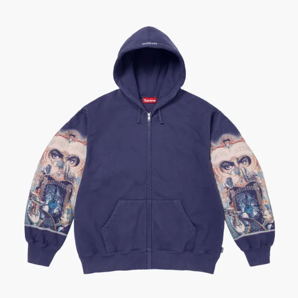 Supreme Michael Jackson Dangerous Zip Up Hooded Sweatshirt Washed Navy
