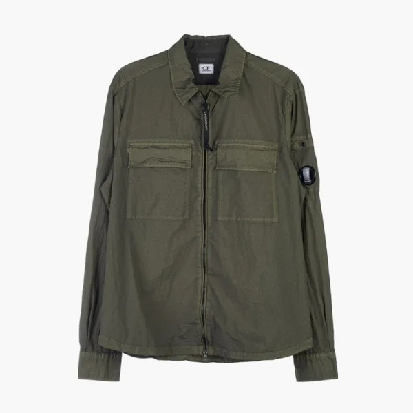 C.P. Company Logo Plaque Zipped Overshirt Olive