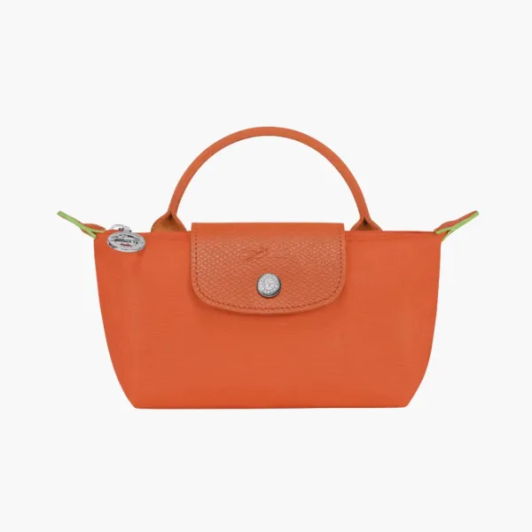 Longchamp Le Pliage Green Handle Pouch Orange Carrot