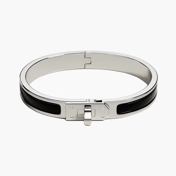 HERMES Enamel Palladium Plated Metal Bangles Black