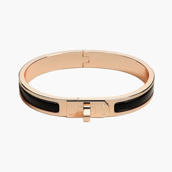 HERMES Enamel Rose Gold-Plated Metal Bangles Black