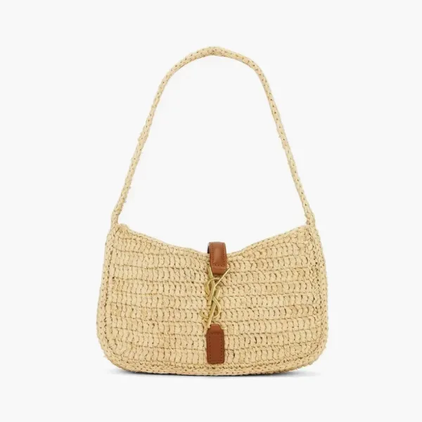 Saint Laurent Le 5 A 7 Mini Hobo Bag in Raffia Natural/Brick