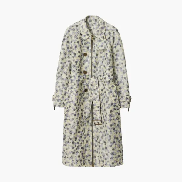 Burberry Long Daisy Lightweight Zip Car Coat Beige Yellow