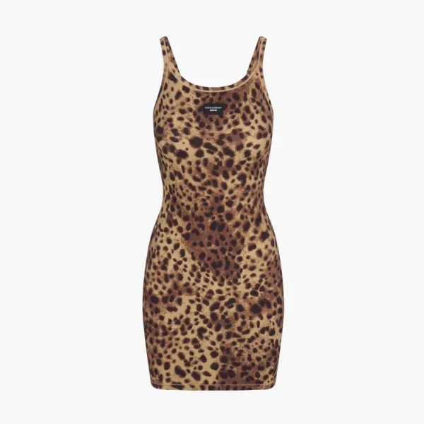 Skims x Dolce&Gabbana Cotton Rib Scoop Tank Mini Dress Leopard