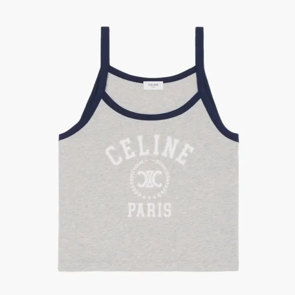 Celine Tank Top in Cotton Jersey Vintage Grey Melange / Navy
