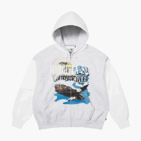 Supreme x MM6 Maison Margiela Eagle Zip Up Hooded Sweatshirt Ash Grey