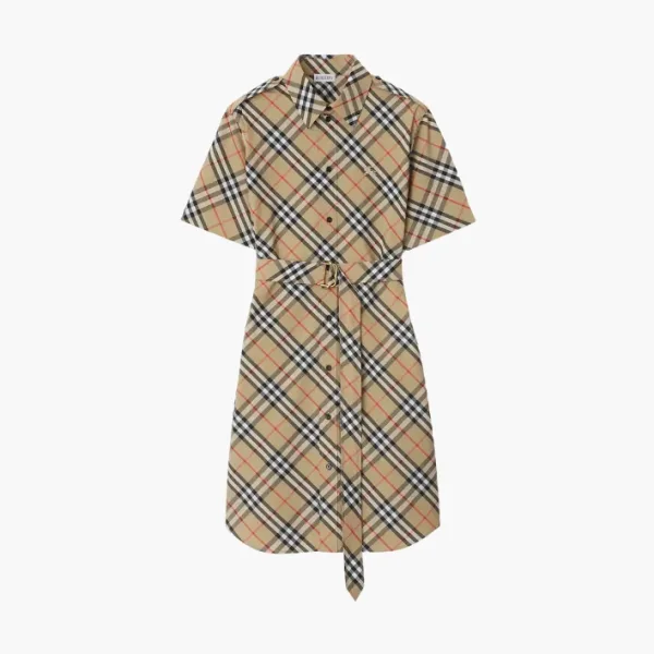 Burberry Check Cotton Shirt Dress Khaki