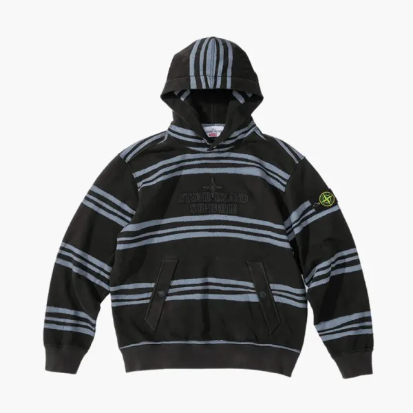 Stone Island X Supreme Warp Stripe Hooded Sweatshirt Black