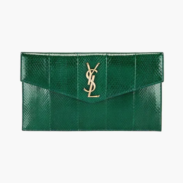 SAINT LAURENT Medium Uptown Ayers Clutches Green