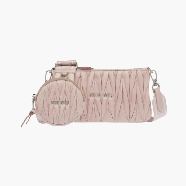 Miu Miu Dusty Pink Matelassé Multi-Pochette Crossbody Rose Red