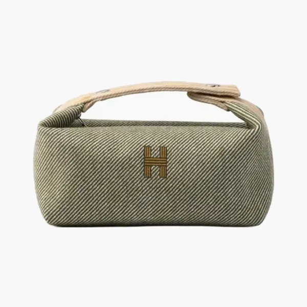 HERMES  Bride a Brac Wool Twill Handbag Toiletry Bag Green
