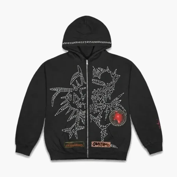 Travis Scott Cactus Jack Thorn Graphic Zip Hoodie Black