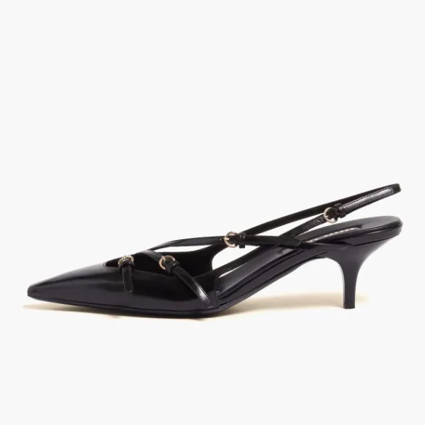 Miu Miu Brushed Leather Slingbacks With Buckles Black
