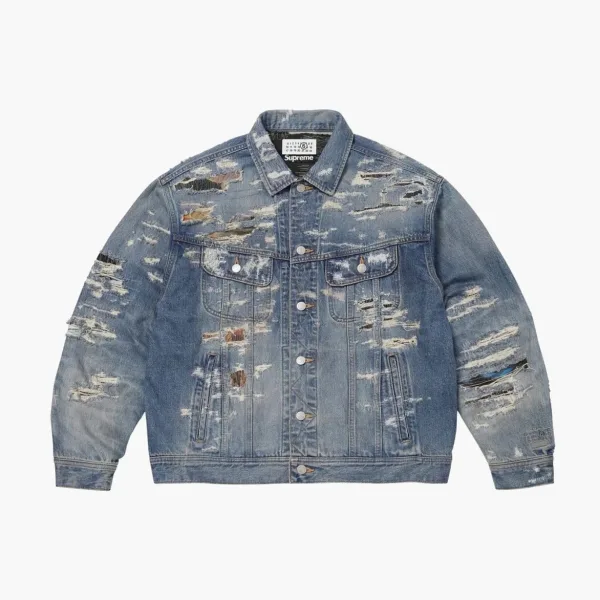 Supreme x MM6 Maison Margiela Distressed Selvedge Denim Trucker Jacket Washed Indigo