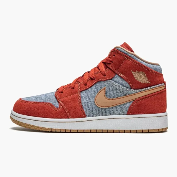 Air Jordan 1 Mid SE GS Denim / Red Suede