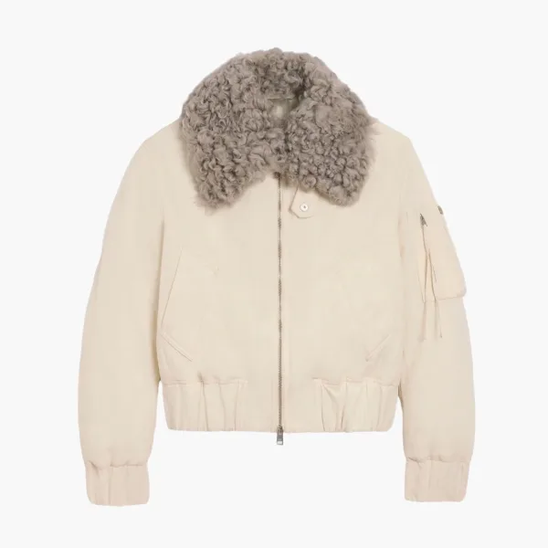Ami Paris Nylon Padded Bomber Jacket Ivory