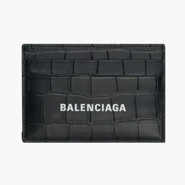 Balenciaga Crocodile Embossed Card Holder Black