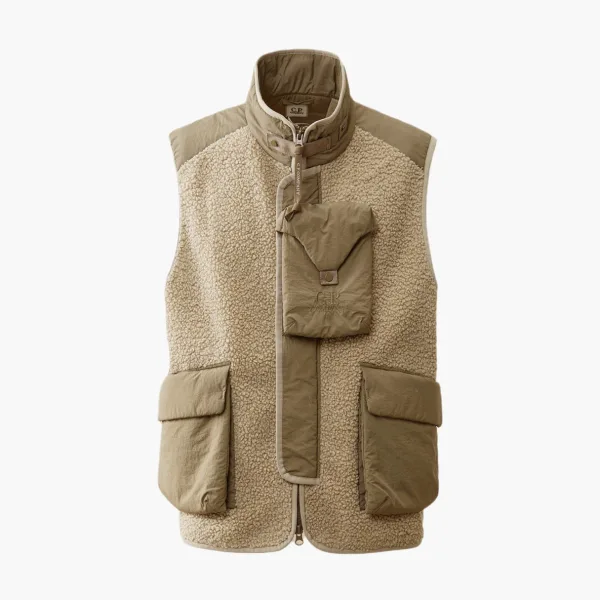 C.P. Company Logo Zip Stand Collar Vest Beige