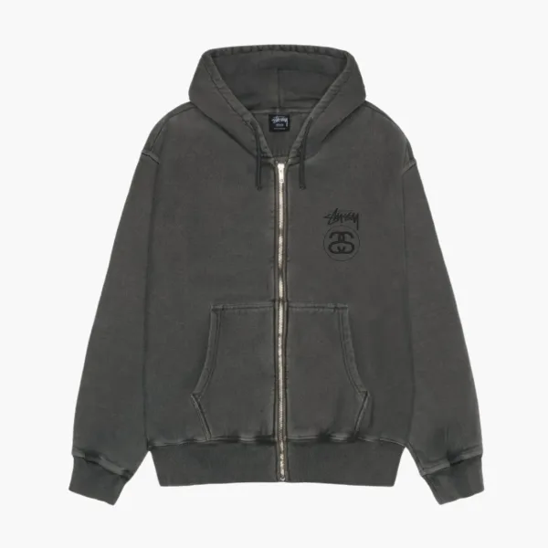 Stussy Stock Link Zip Hoodie Pigment Dyed Black