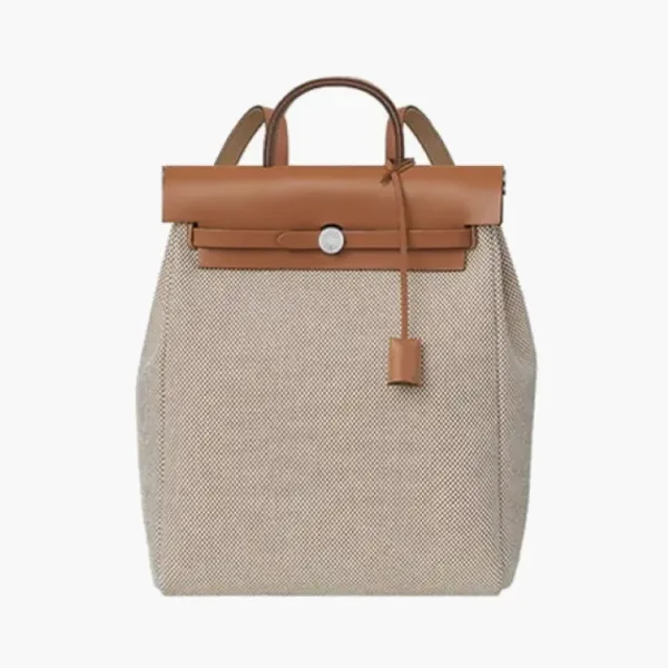 HERMES Herbag Zip Viking Canvas With Hunter Cow Leather Backpack Gray