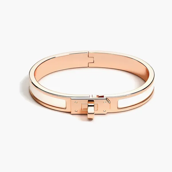 HERMES Enamel Rose Gold-Plated Metal Bangles White