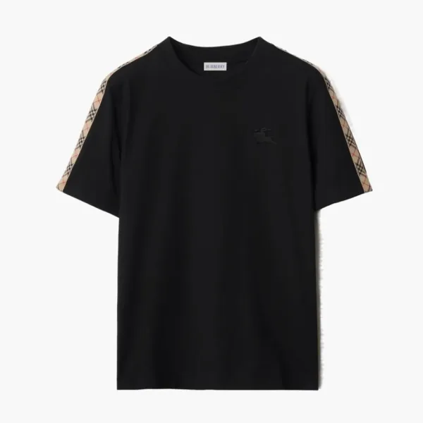 Burberry Check Trim Cotton T-shirt Black Sleeve Trim